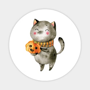 Spooky Halloween Cat - Cute Cat with Pumpkin Scarf Magnet